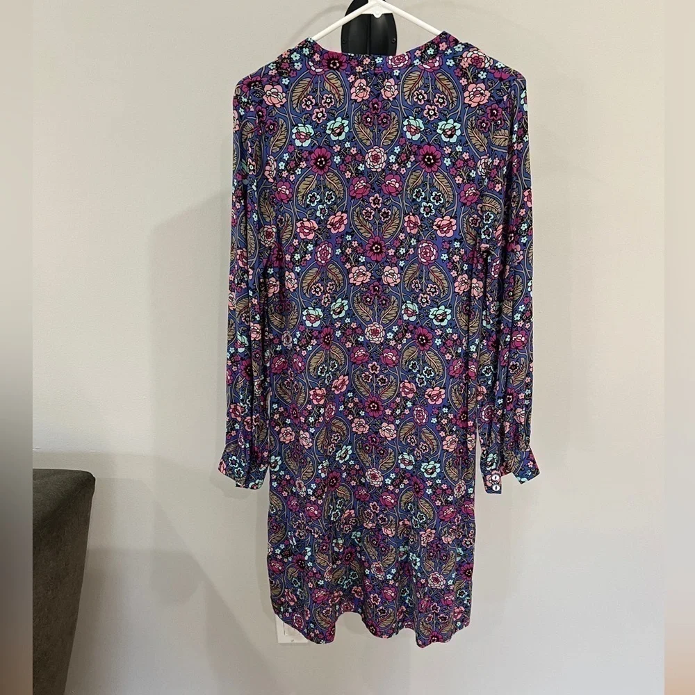 Matilda Jane Thoughts and Dreams blue & pink rayon floral long sleeve dress med